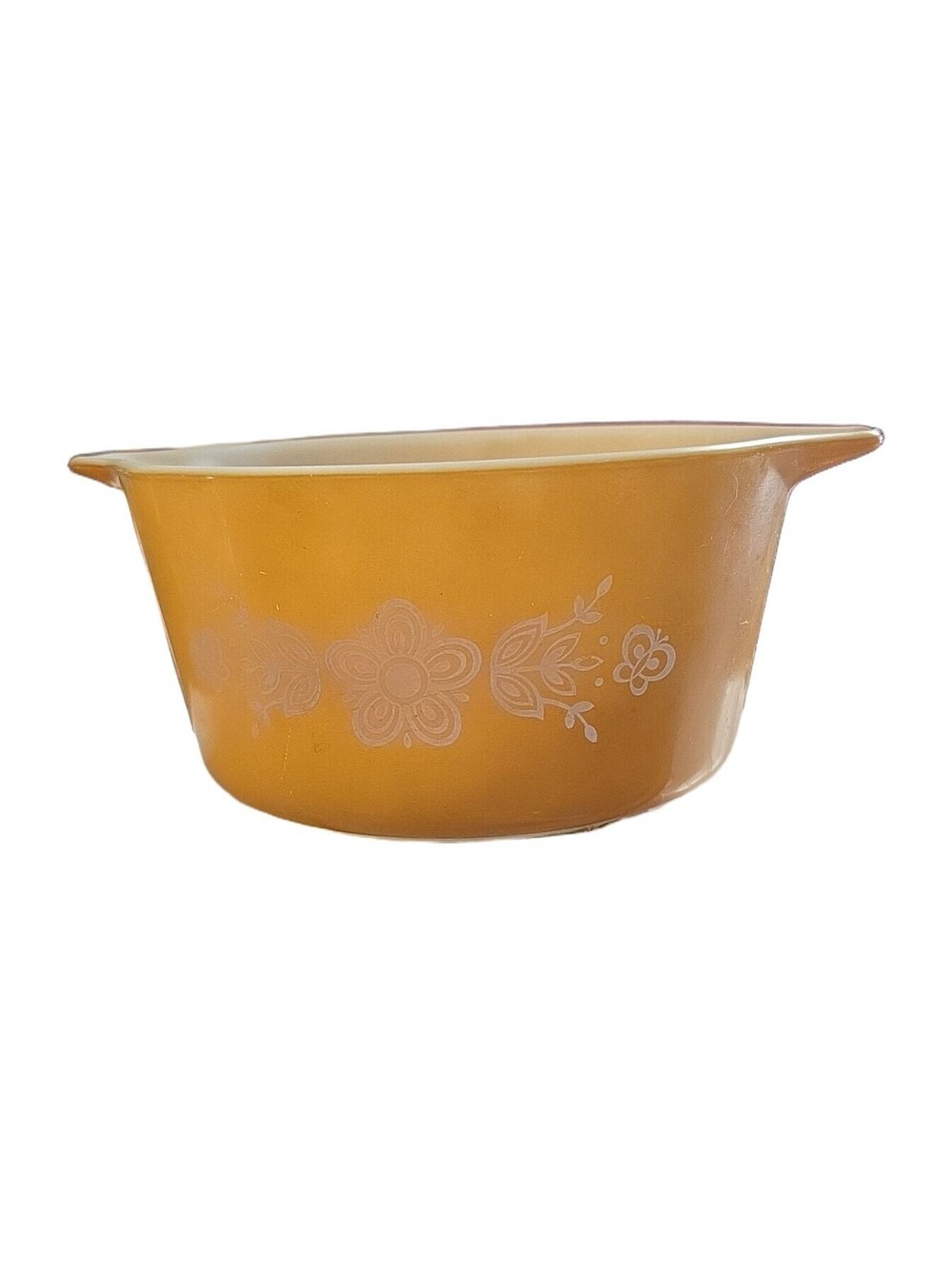 Pyrex 473 Butterfly Gold 1-Qt Casserole Dish Yellow - Used